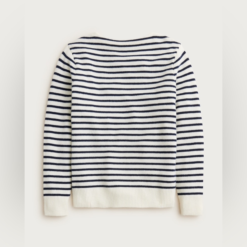 J. Crew Men’s Midweight Cashmere Boatneck Sweater Cream Navy Striped Size L - Picture 11 of 11